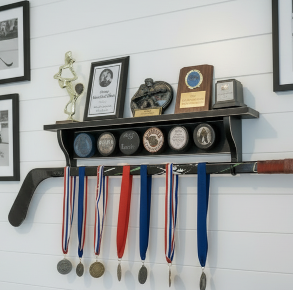 Hockey Puck Display Shelf: Trophy and Medal Holder