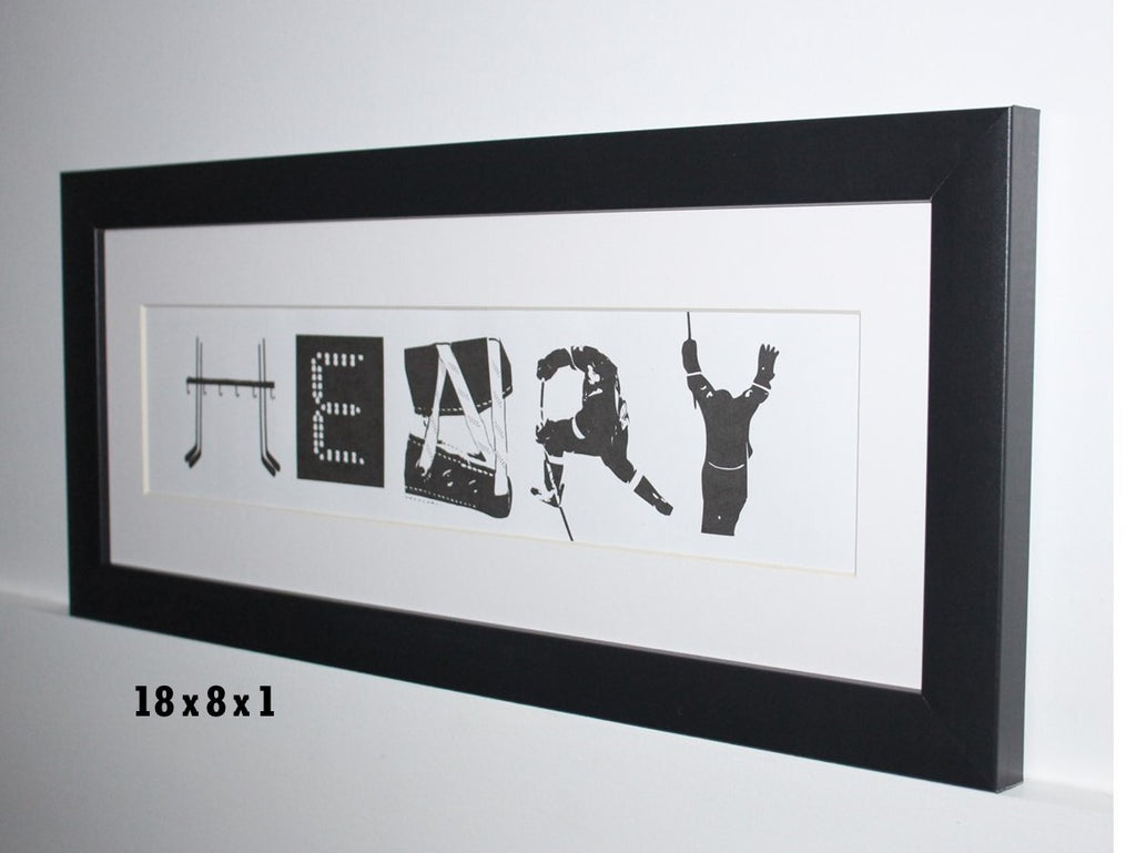 Personalized Hockey Name Art: Framed Hockey Room Decor