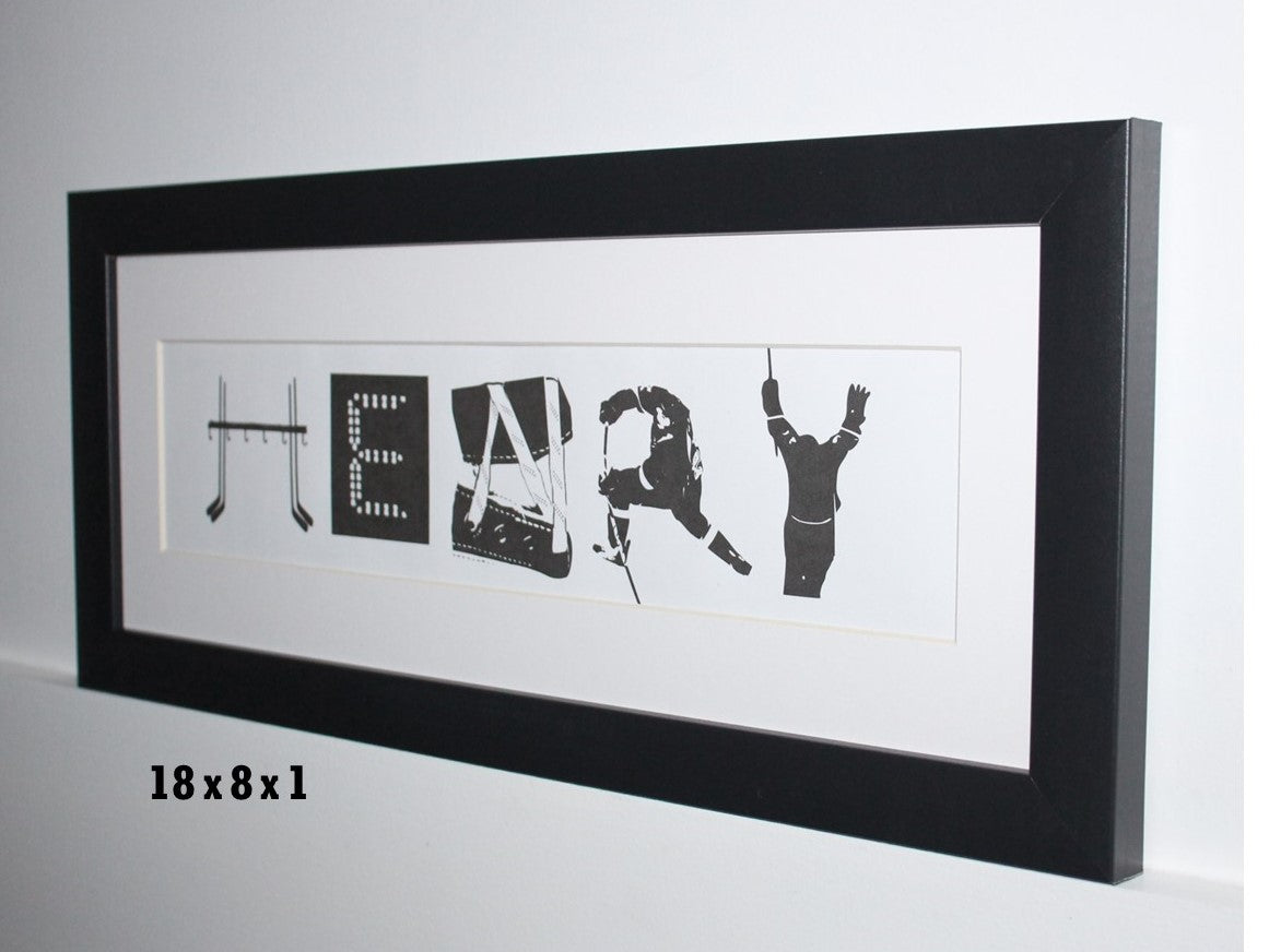 Personalized Hockey Name Art: Framed Hockey Room Decor