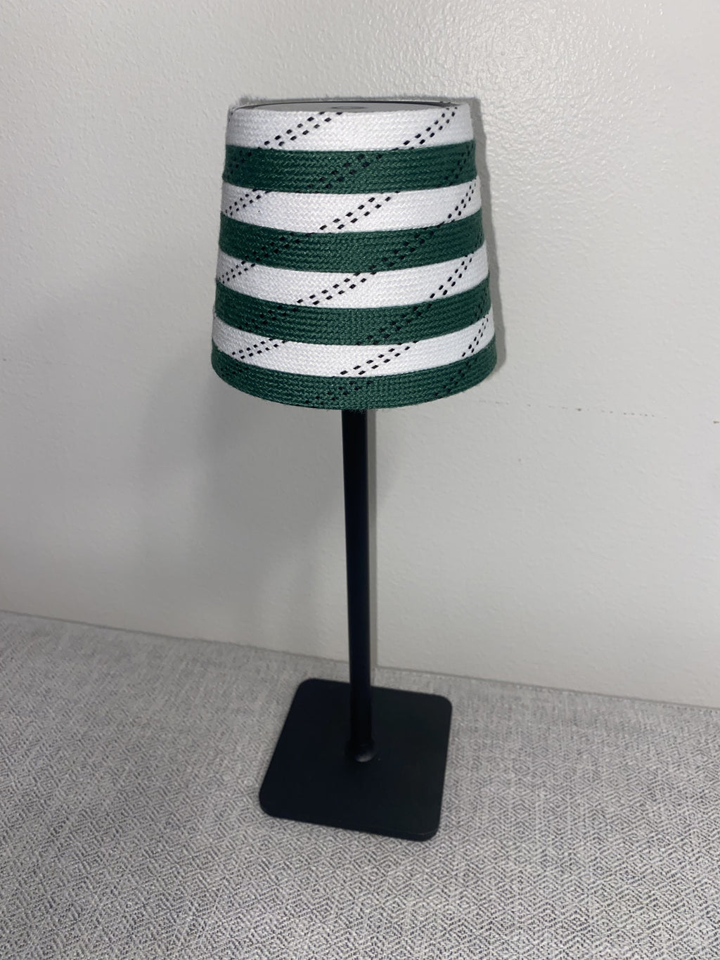 Hockey Laces Lamp: Rechargeable, Cordless, Black/White/Brass Gold