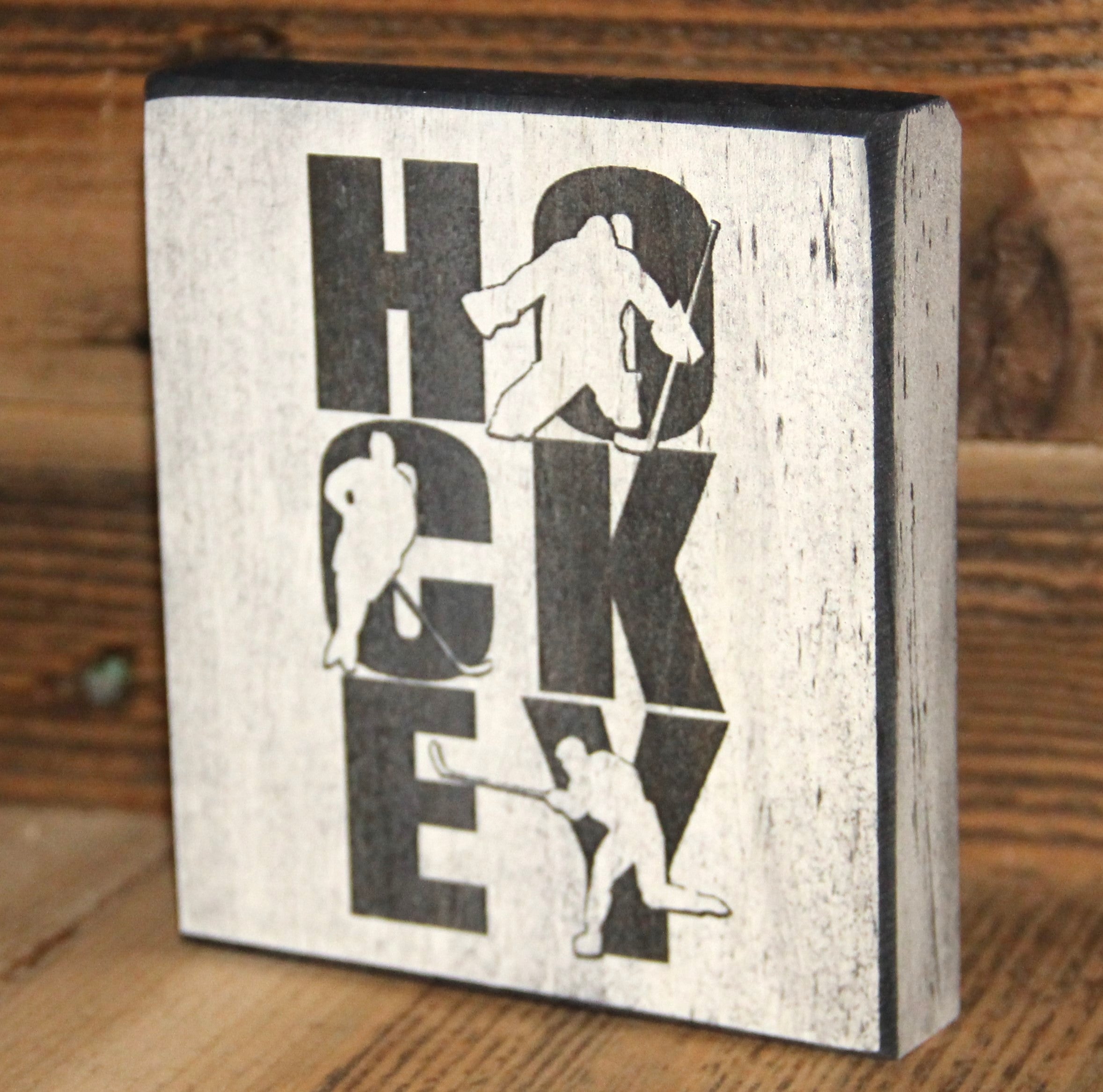 Hockey Ornament, Laser Cut Distressed Wood Sign, Team Gift