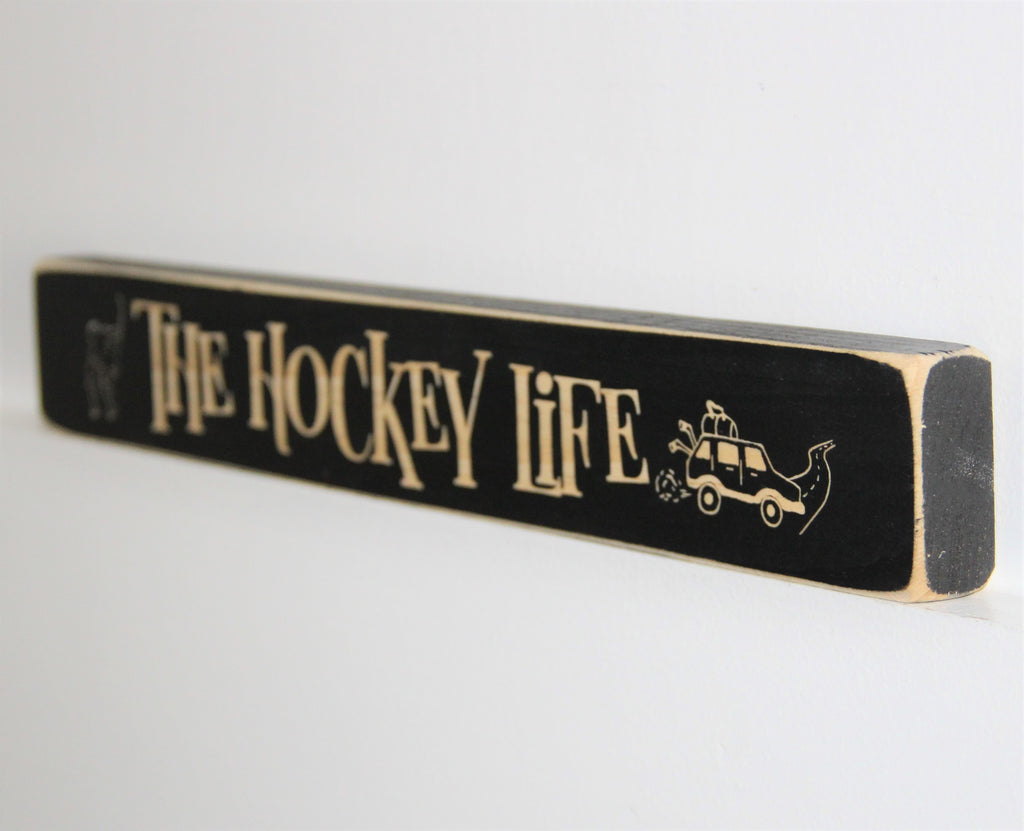Hockey Mom Photo Display: Distressed Wood Hockey Gift