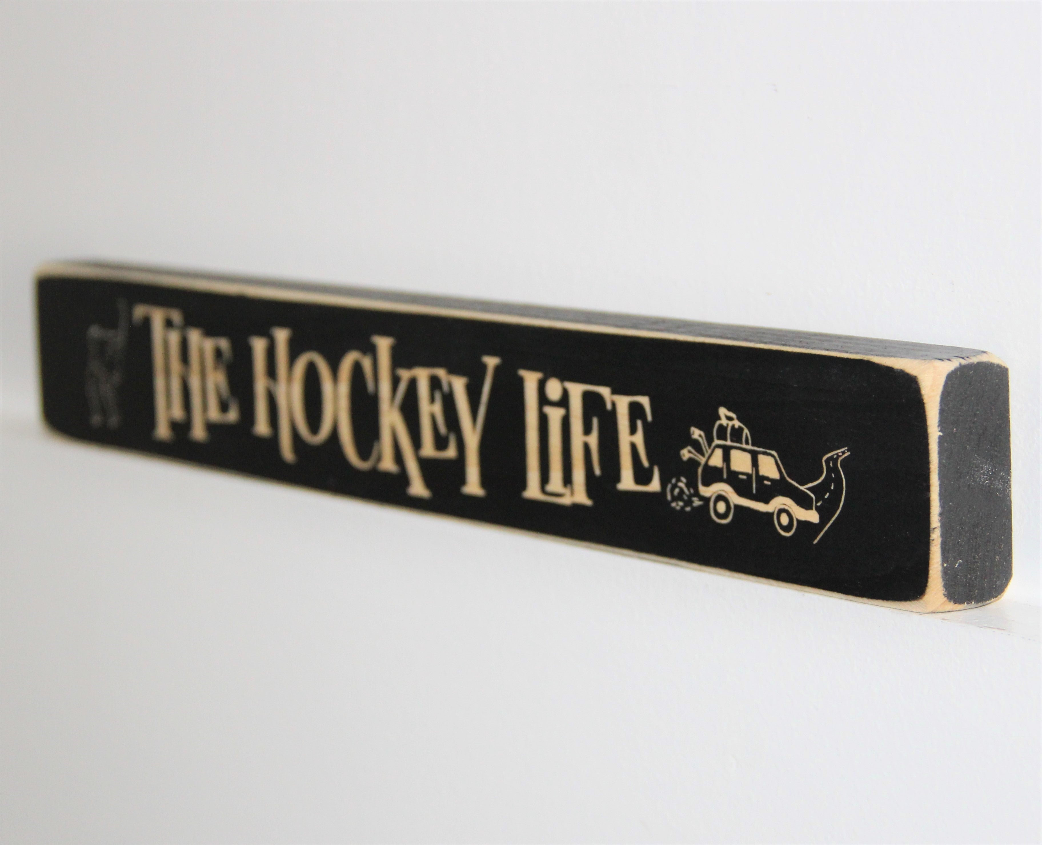 Hockey Mom Photo Display: Distressed Wood Hockey Gift