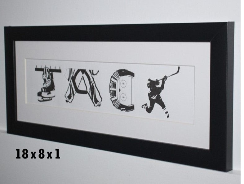Personalized Hockey Name Art: Framed Hockey Room Decor