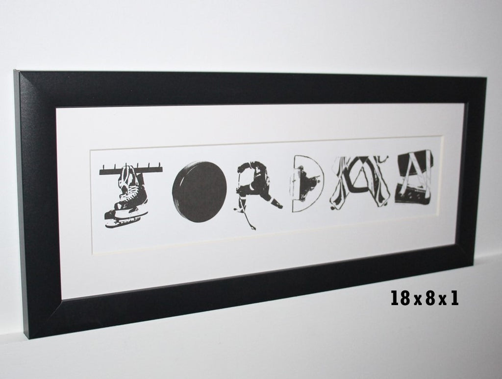 Personalized Hockey Name Art: Framed Hockey Room Decor