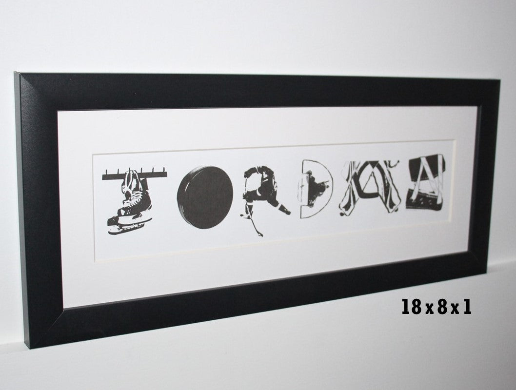 Personalized Hockey Name Art: Framed Hockey Room Decor