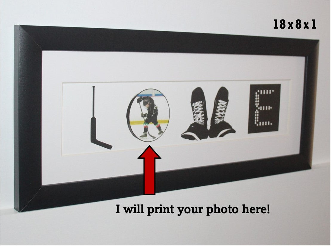 Custom Hockey Photo Frame, Personalized Wall Decor (18x8x1)