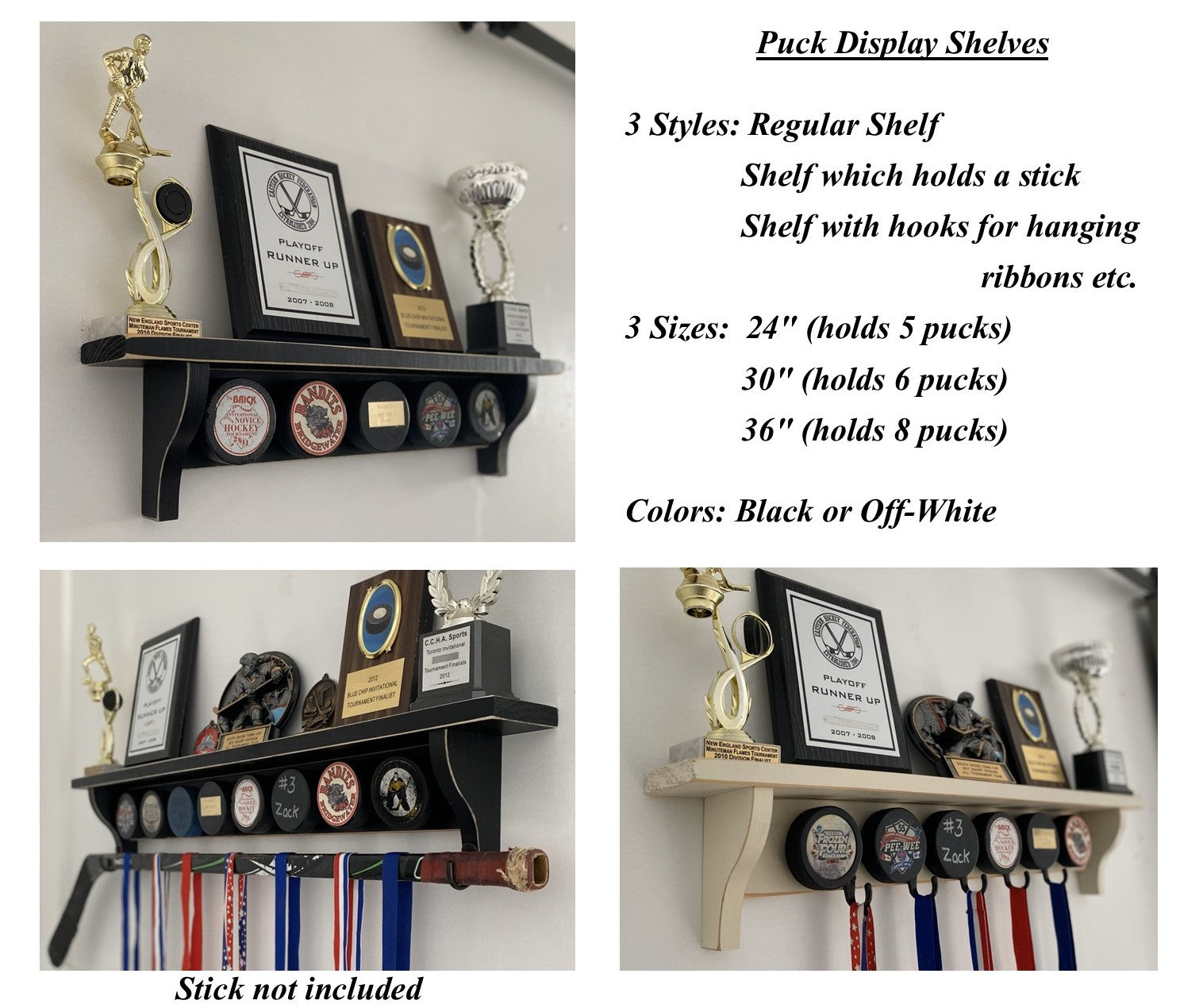 Hockey Puck Display: Holds 24 Pucks with Hockey Sticks, Black