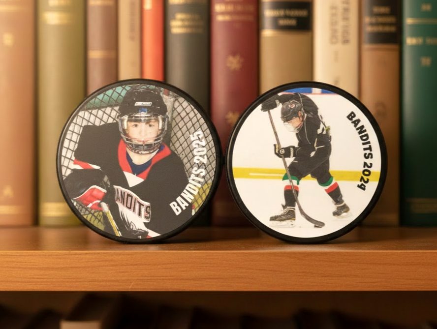 Custom Hockey Dad Gift: Hockey Puck Photo Display, Personalized Photos