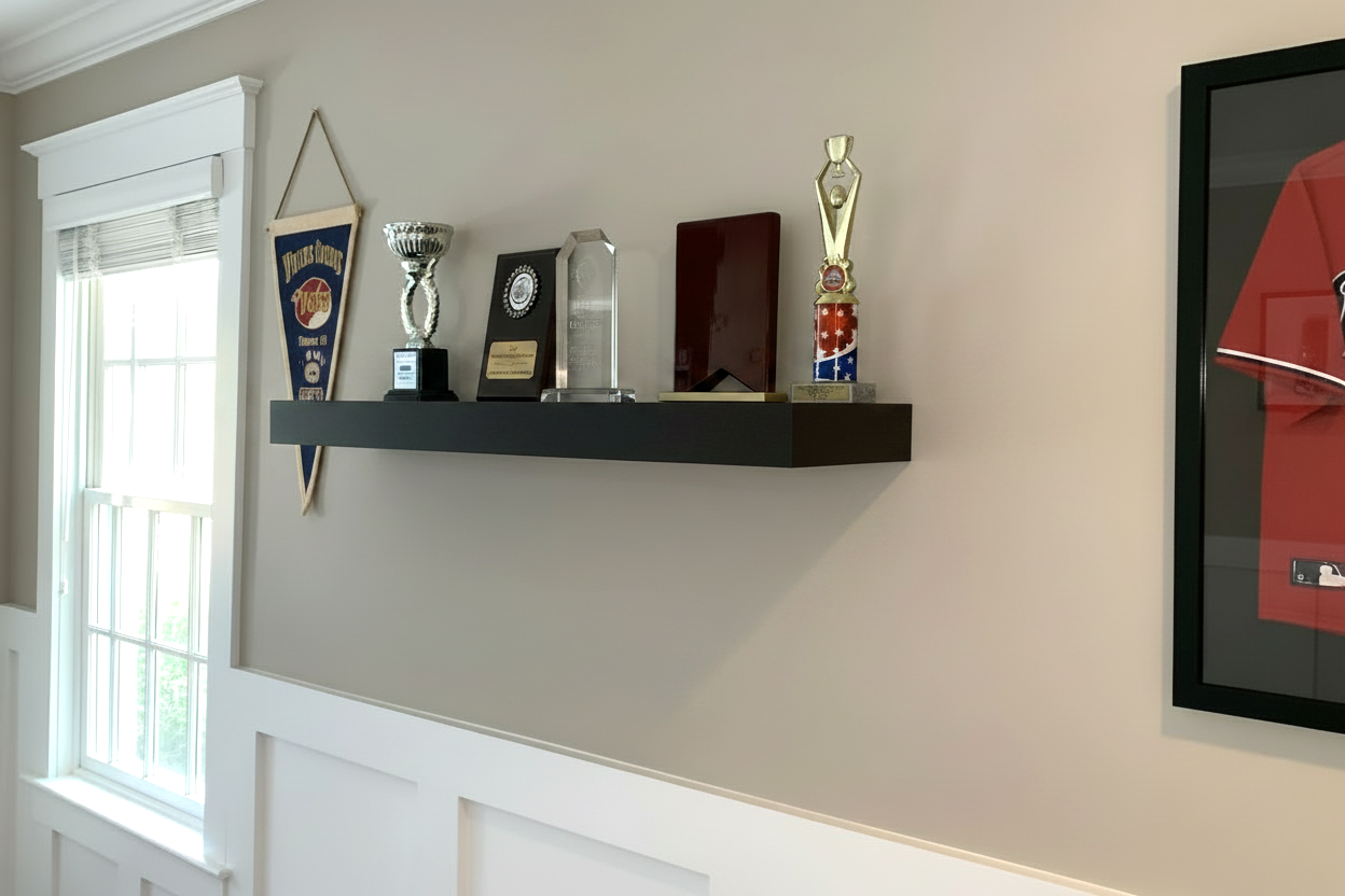 Trophy Shelf: 8" Wide Floating Shelf, Memorabilia, Sports Player Room Decor