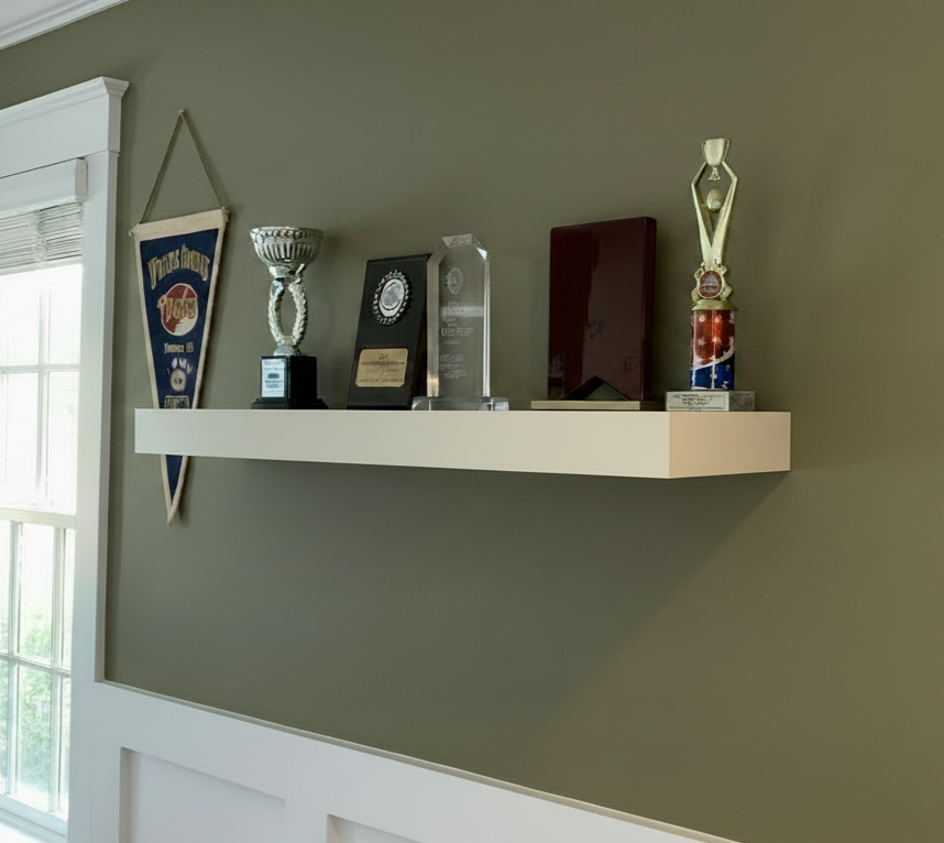Hockey Puck Display Trophy Shelf: 8" Wide Floating Shelf, Memorabilia, Hockey Player Room Decor