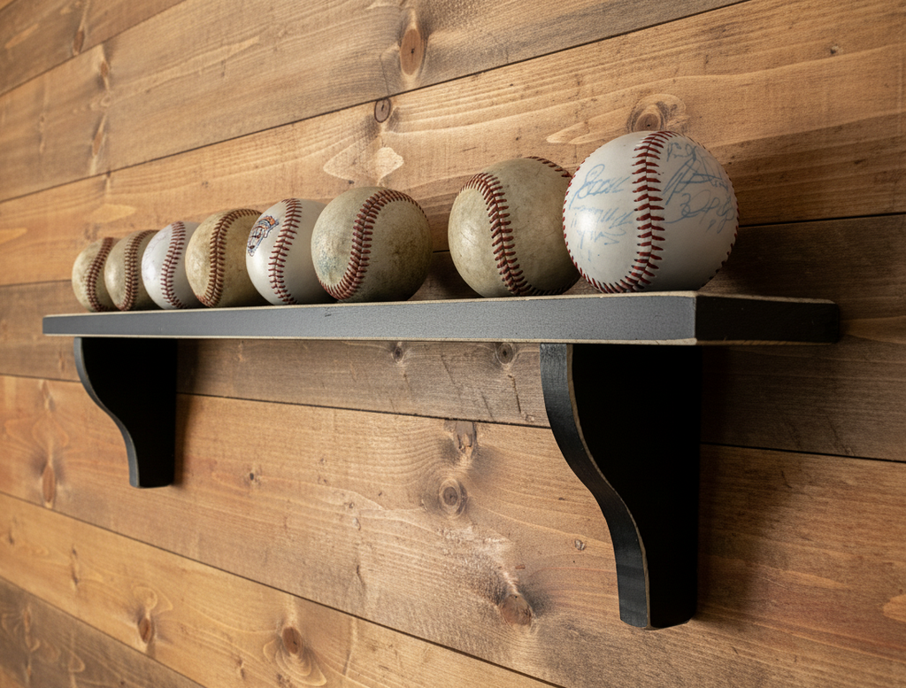 Baseball Display: Black or Off-White, Shelves available, Baseball Player Gift