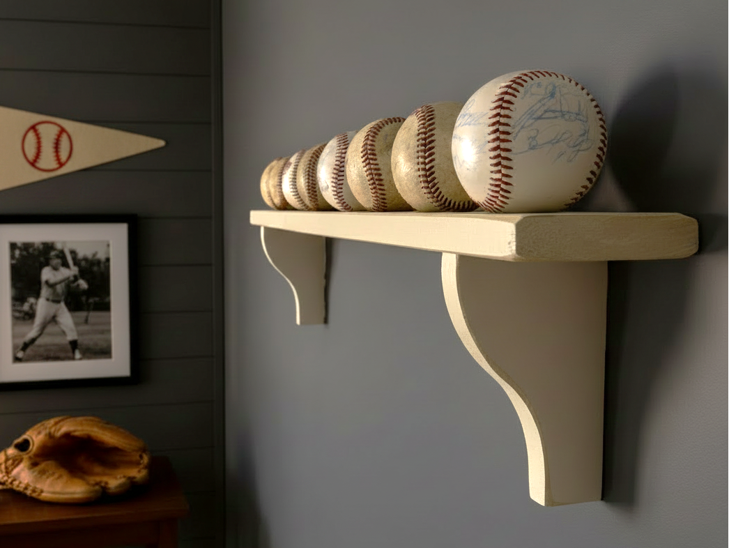 Baseball Display: Black or Off-White, Shelves available, Baseball Player Gift