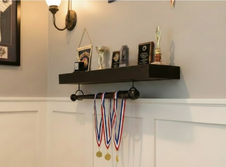 Baseball Trophy Display Shelf with Bat and Medal Holder, Ball Display Rack for Memorabilia, Awards, Trophies and Signed Baseballs