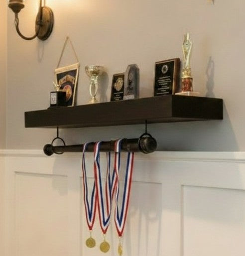 Baseball Trophy Display Shelf with Bat and Medal Holder, Memorabilia, Awards