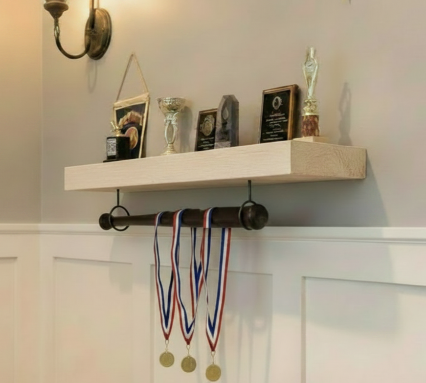 Baseball Trophy Display Shelf with Bat and Medal Holder, Memorabilia, Awards