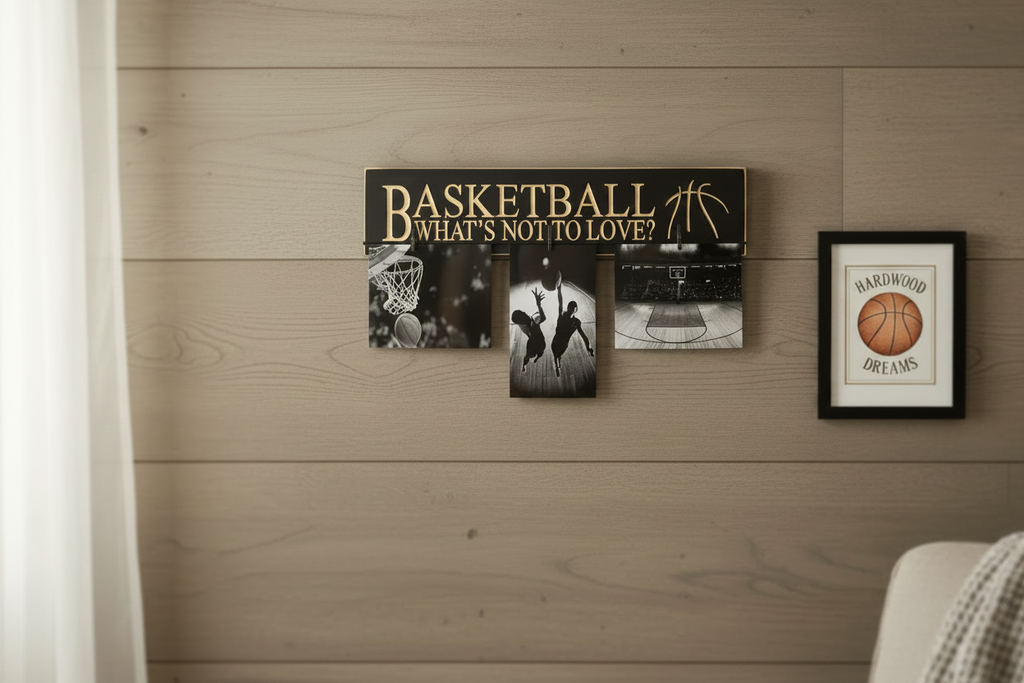 Basketball Sign: Boys Room Decor, Black Distressed Wood