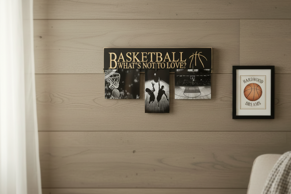 Basketball Sign: Boys Room Decor, Black Distressed Wood