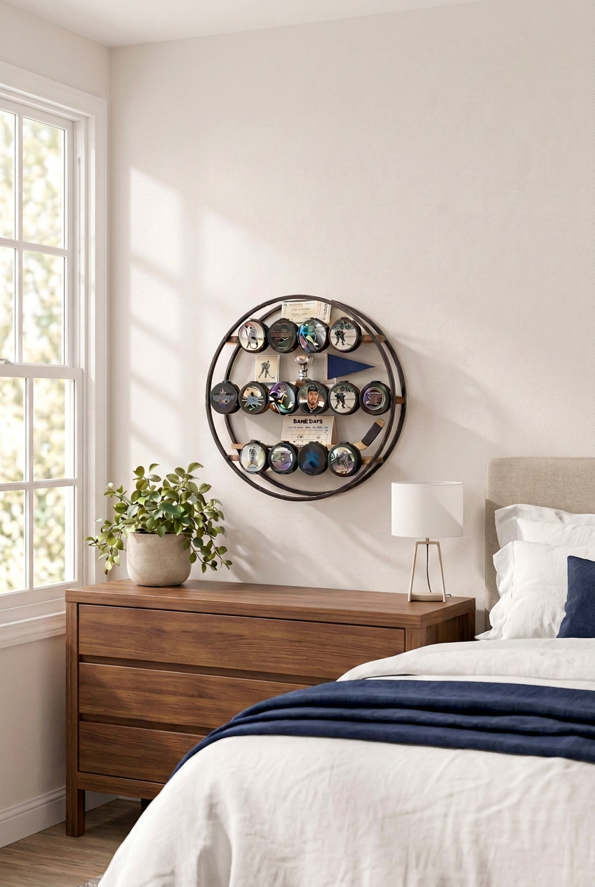 Round Hockey Puck Display 3 Tier Shelf: Holds 14 Pucks, Hockey Player, Fan, Mom, Dad, Coach Gift