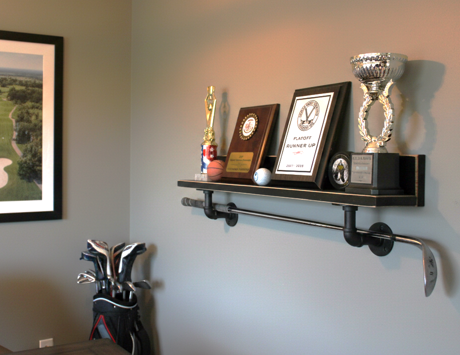 Golf Club Display Shelf, Sports Trophy Shelf, Golfer Wall Decor