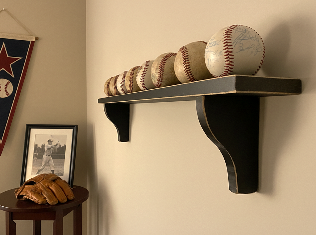 Baseball Display: Black or Off-White, Shelves available, Baseball Player Gift
