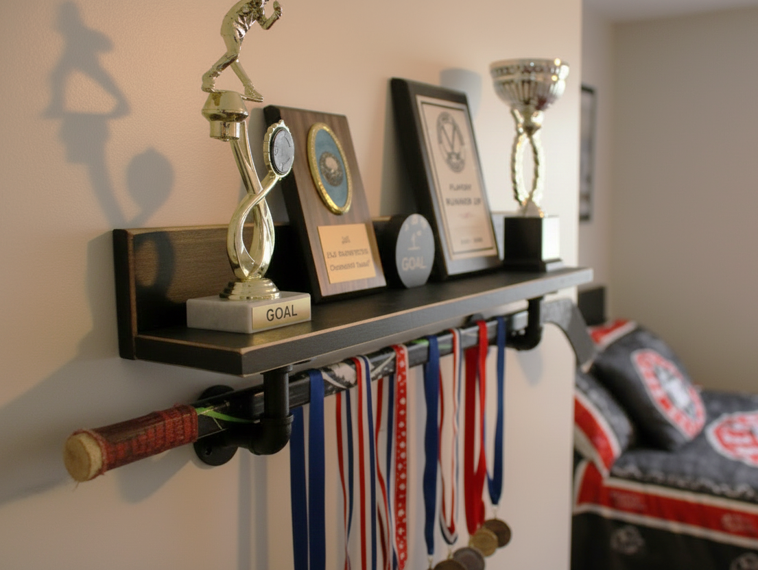 Industrial Pipe Hockey Trophy Shelf, Jersey or Medal Display