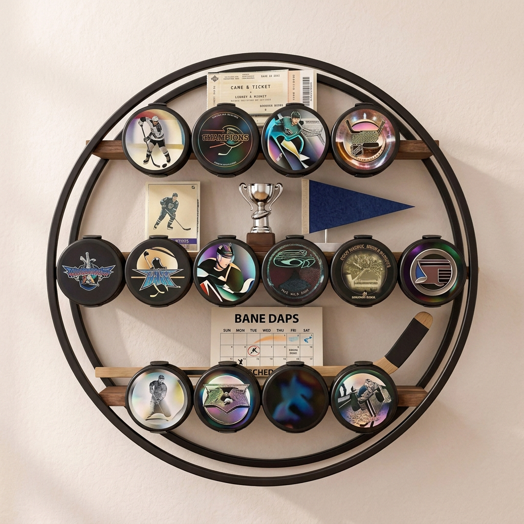 Round Hockey Puck Display 3 Tier Shelf: Holds 14 Pucks, Hockey Player, Fan, Mom, Dad, Coach Gift