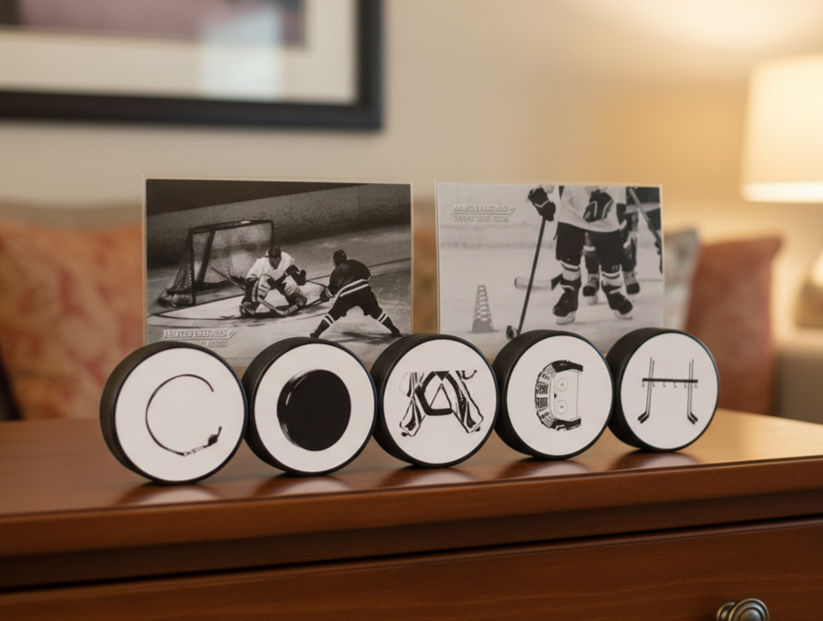 Hockey Coach Gift: "COACH" Puck Photo Display