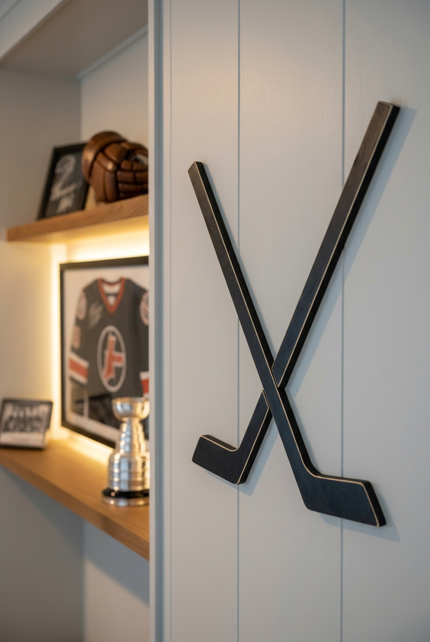 Hockey Puck Display Rack, Crossed Hockey Stick Wall Decor, Hockey Player, Fan, Mom, Dad, Gift