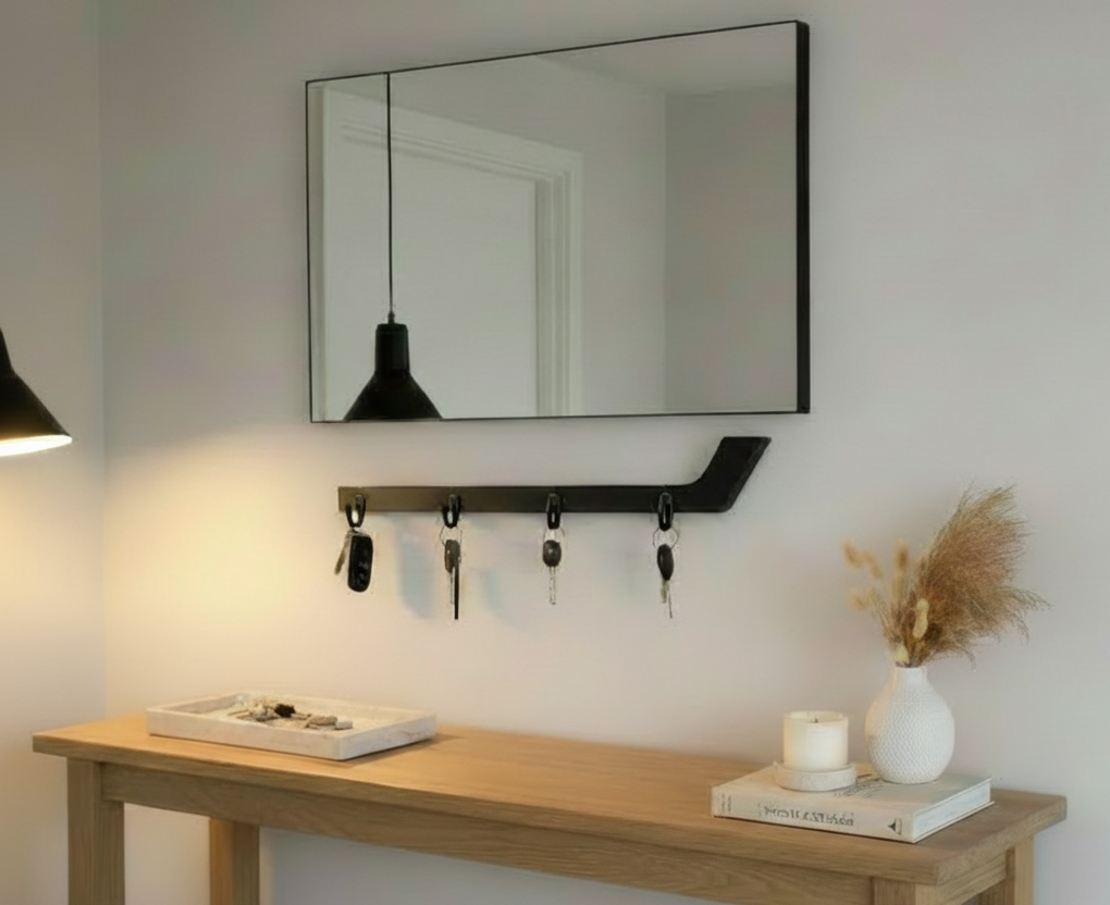 Hockey Stick Key Rack: Stick with Hooks, Coat, Hat, Mini Hockey Sticks, Medals & Ribbons Display