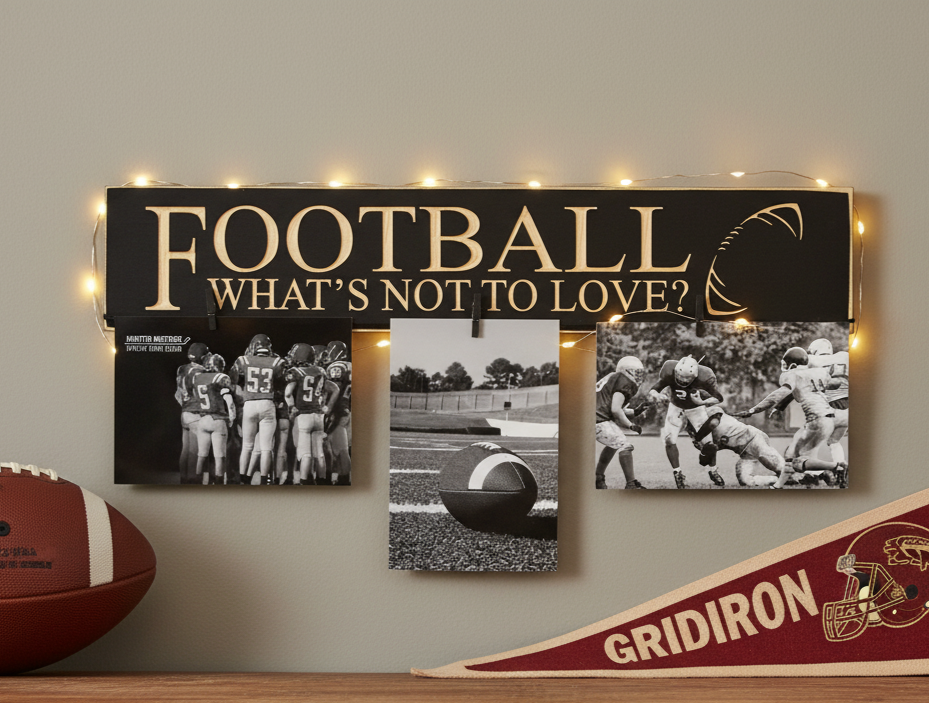 Football Photo Display: Coach Gift, Team Decor, Black Distressed Wood
