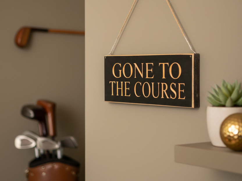 Gone to the Course Golf Sign: Distressed Wood Mancave Decor