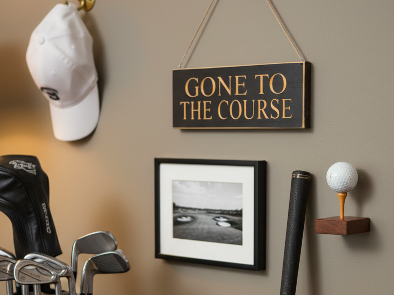 Gone to the Course Golf Sign: Distressed Wood Mancave Decor