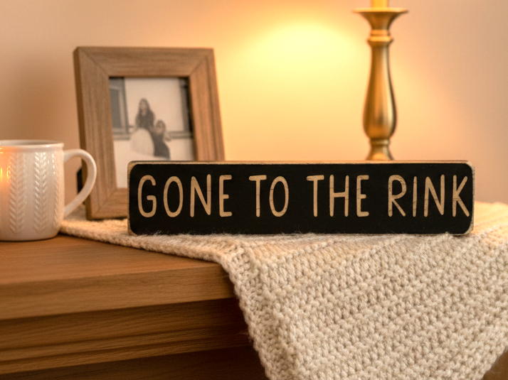Hockey Photo Sign: Distressed Wood Frame, Rink Decor