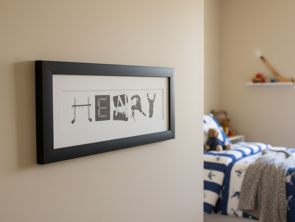 Personalized Hockey Name Art: Framed Hockey Room Decor