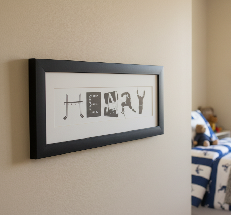 Personalized Hockey Name Art: Framed Hockey Room Decor