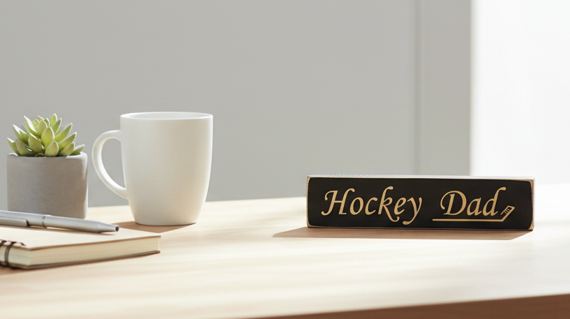 Hockey Dad Ornament, Laser Cut Wood Sign, Hockey Room Decor