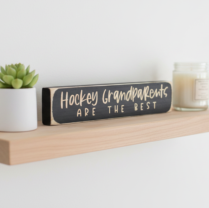 Hockey Grandparents Photo Display: Laser Cut Wood Sign, Hockey Gift