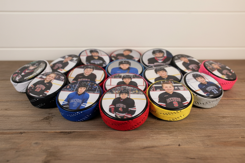 Custom Photo Hockey Puck: Personalized, Player, Coach, Team, 11 Color Choices