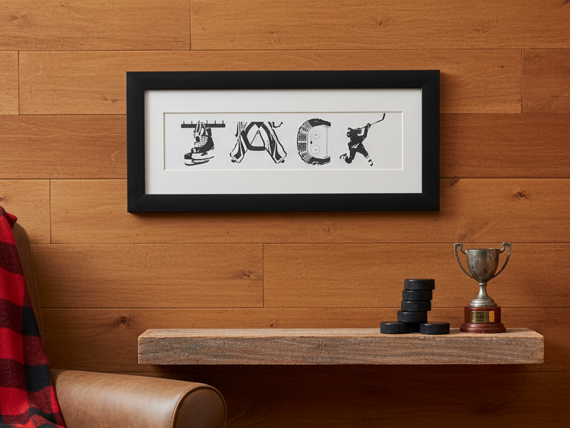 Custom Hockey Photo Frame, Personalized Wall Decor (18x8x1)