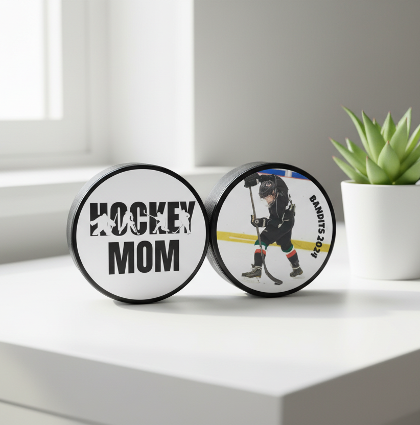 Custom Hockey Dad Gift: Hockey Puck Photo Display, Personalized Photos