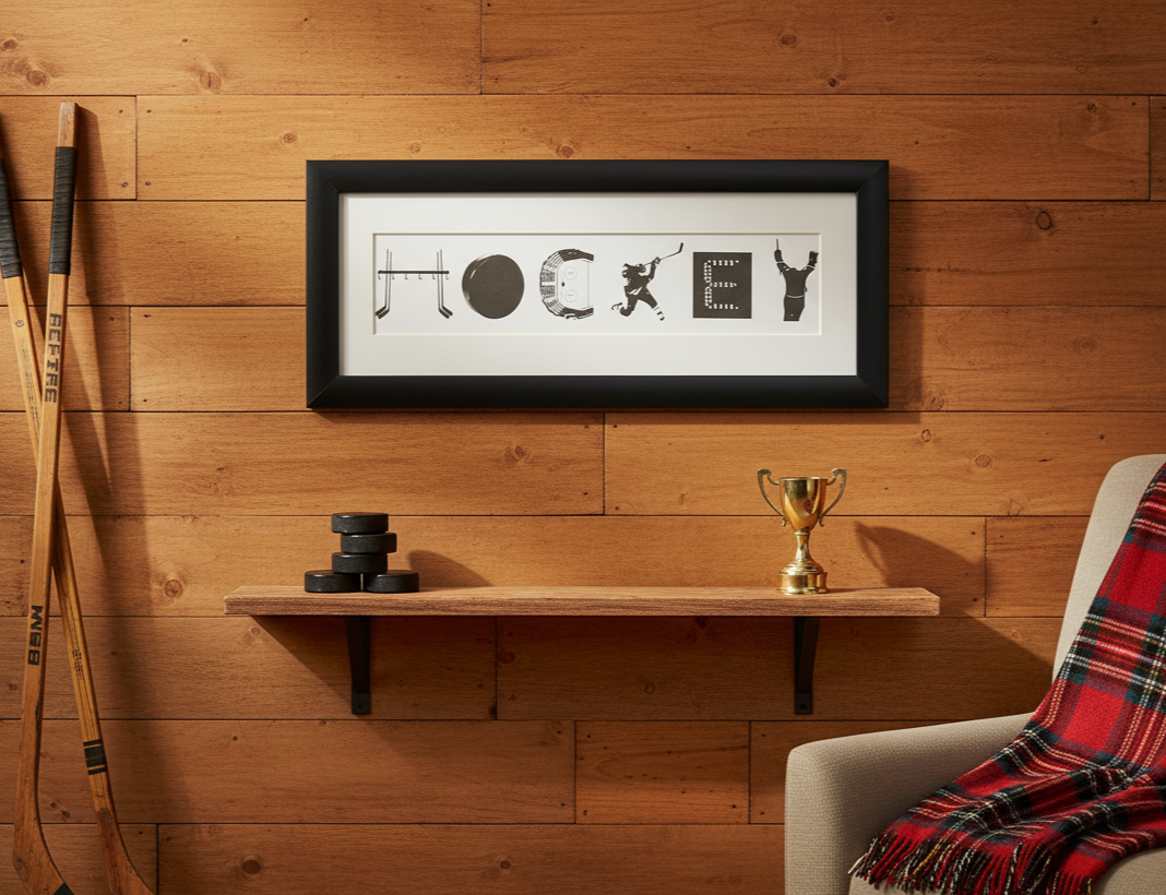 Custom Hockey Photo Frame, Personalized Wall Decor (18x8x1)