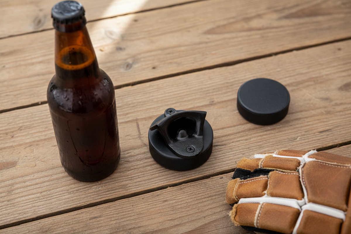 Hockey Puck Bottle Opener: Hockey Laces, Gift for Hockey Fan, Coach, Dad