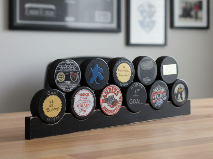 Hockey Puck Display: Holder, Rack, Hockey Room Decor, Player or Fan Gift