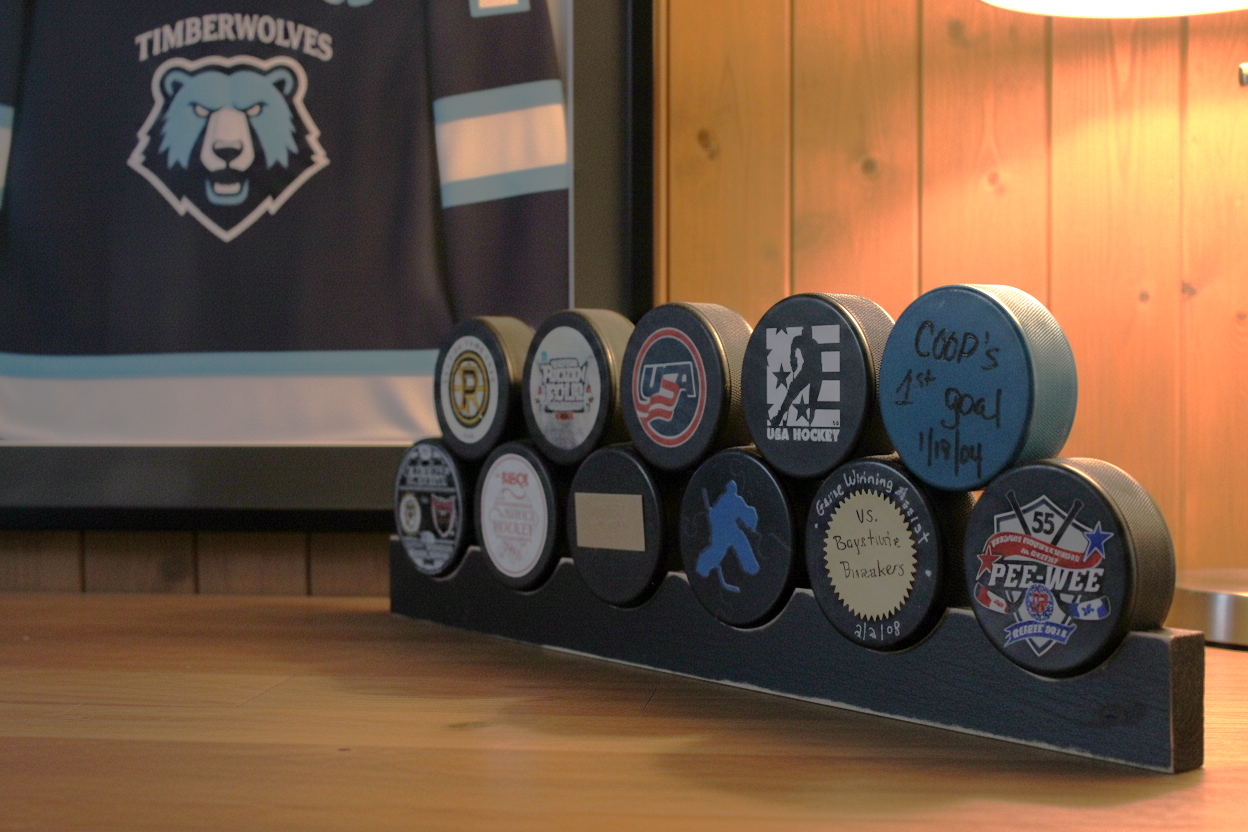 Hockey Puck Display: Holder, Rack, Hockey Room Decor, Player or Fan Gift