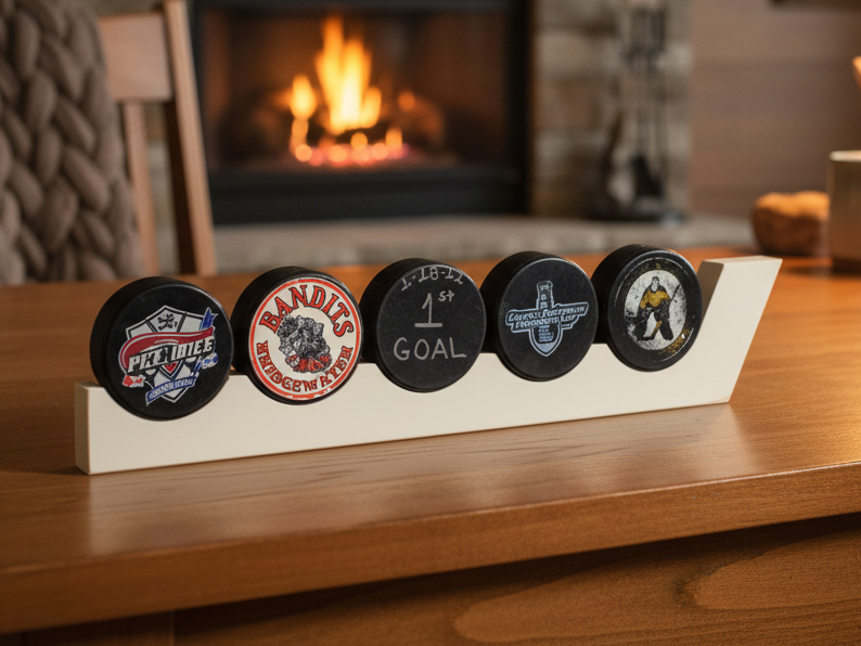 hockey puck display, white