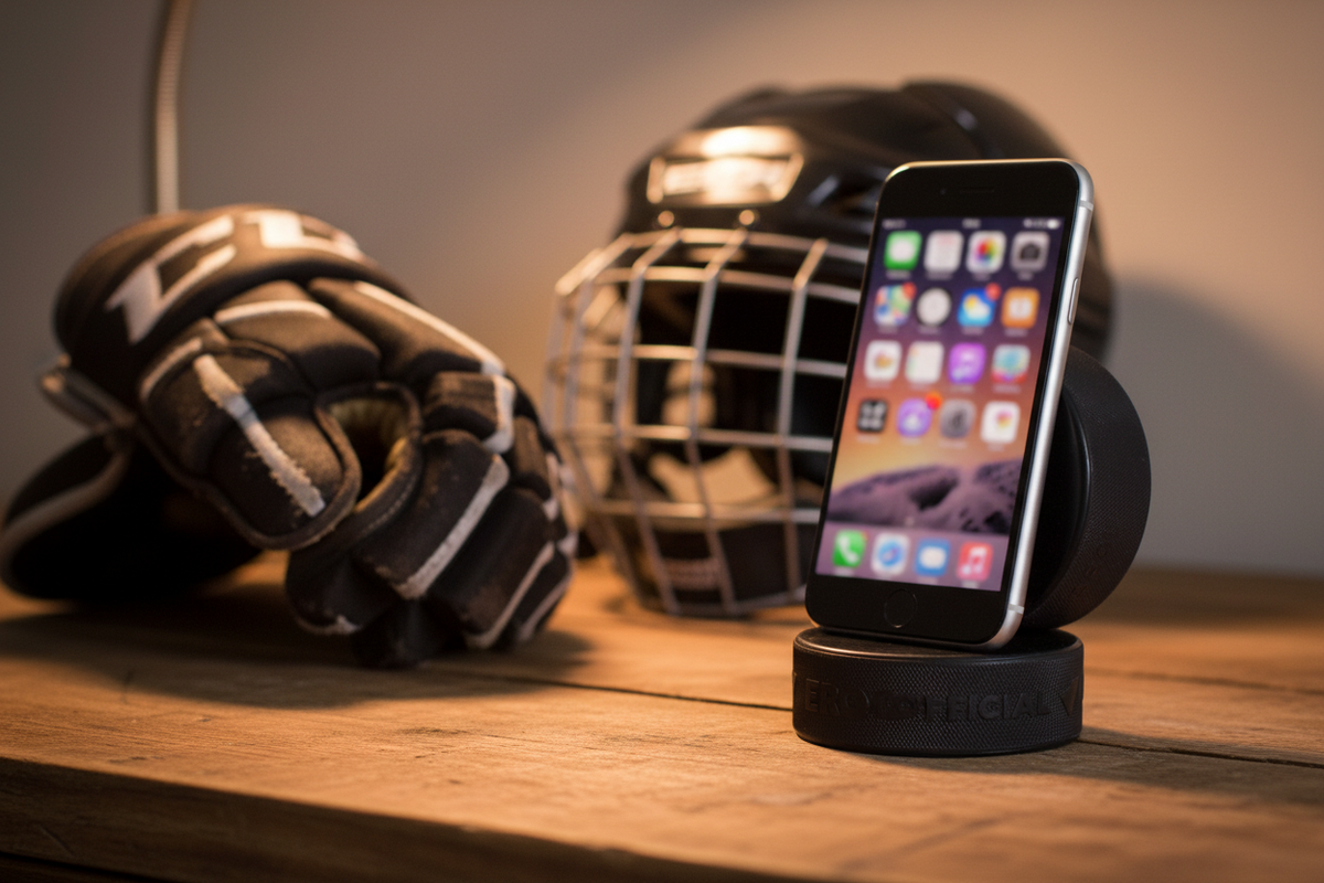 Hockey Puck Phone Stand: Hockey Laces, Team Colors, Gift for Hockey Player, Coach, Mom, Dad, Fan