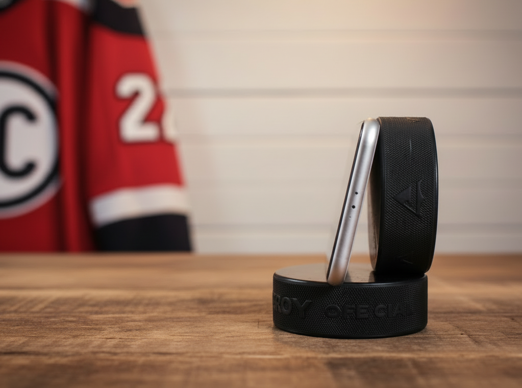 Hockey Puck Phone Stand: Hockey Laces, Team Colors, Gift for Hockey Player, Coach, Mom, Dad, Fan