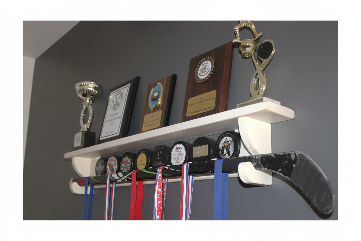 Hockey Puck Display Shelf, Trophy & Medal Organizer, Hockey Player Gift