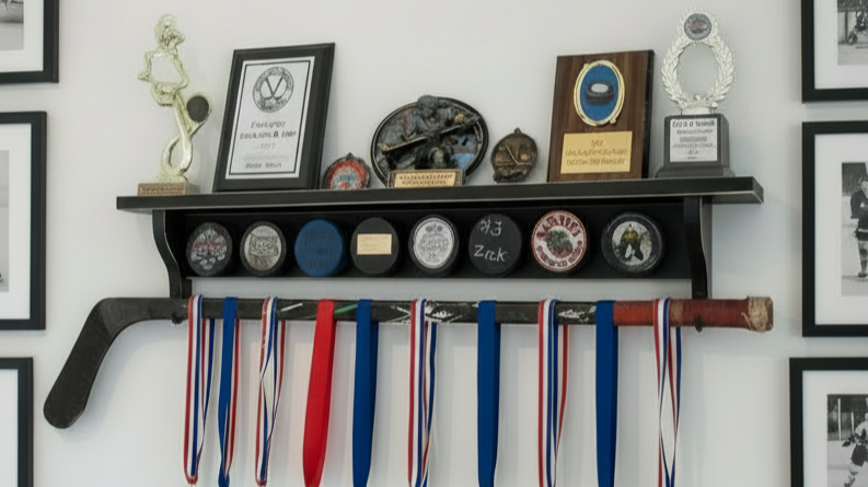 Hockey Puck Display Shelf: Trophy and Medal Holder